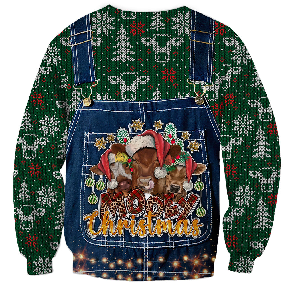 Mooey Christmas Sweatshirt Cow Santa Hat - Wonder Print Shop