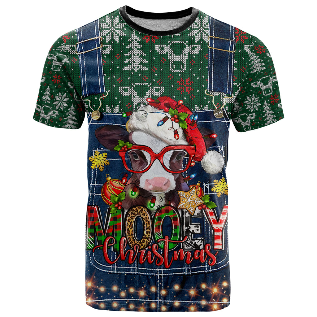 Mooey Christmas T Shirt Cow Santa Hat - Wonder Print Shop
