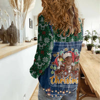 Mooey Christmas Women Casual Shirt Cow Santa Hat - Wonder Print Shop