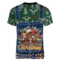 Mooey Christmas Women V Neck T Shirt Cow Santa Hat - Wonder Print Shop