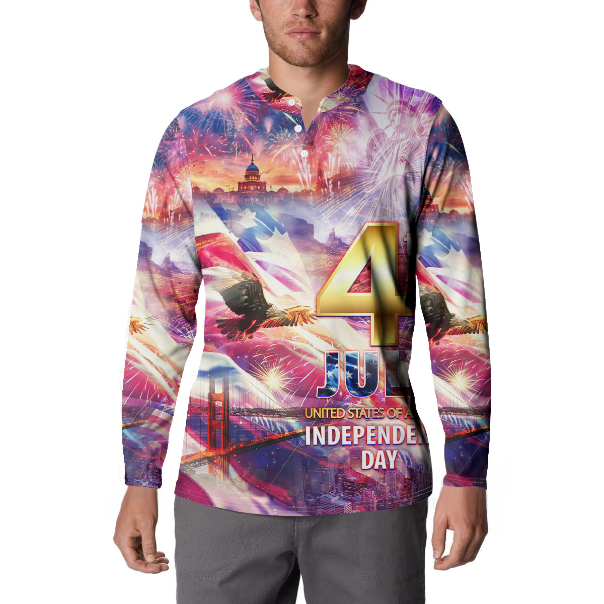 Custom 4th Of July Independence Day American Button Sweatshirt - Wonder Print Shop