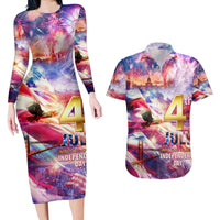 Custom 4th Of July Independence Day American Couples Matching Long Sleeve Bodycon Dress and Hawaiian Shirt - Wonder Print Shop