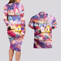 Custom 4th Of July Independence Day American Couples Matching Long Sleeve Bodycon Dress and Hawaiian Shirt - Wonder Print Shop