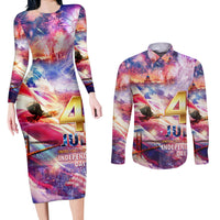 Custom 4th Of July Independence Day American Couples Matching Long Sleeve Bodycon Dress and Long Sleeve Button Shirt - Wonder Print Shop