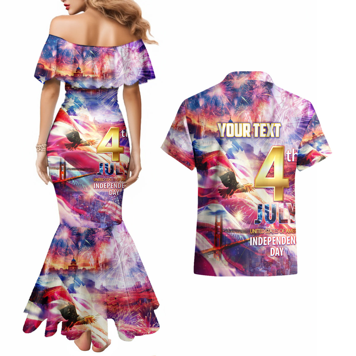 Custom 4th Of July Independence Day American Couples Matching Mermaid Dress and Hawaiian Shirt - Wonder Print Shop