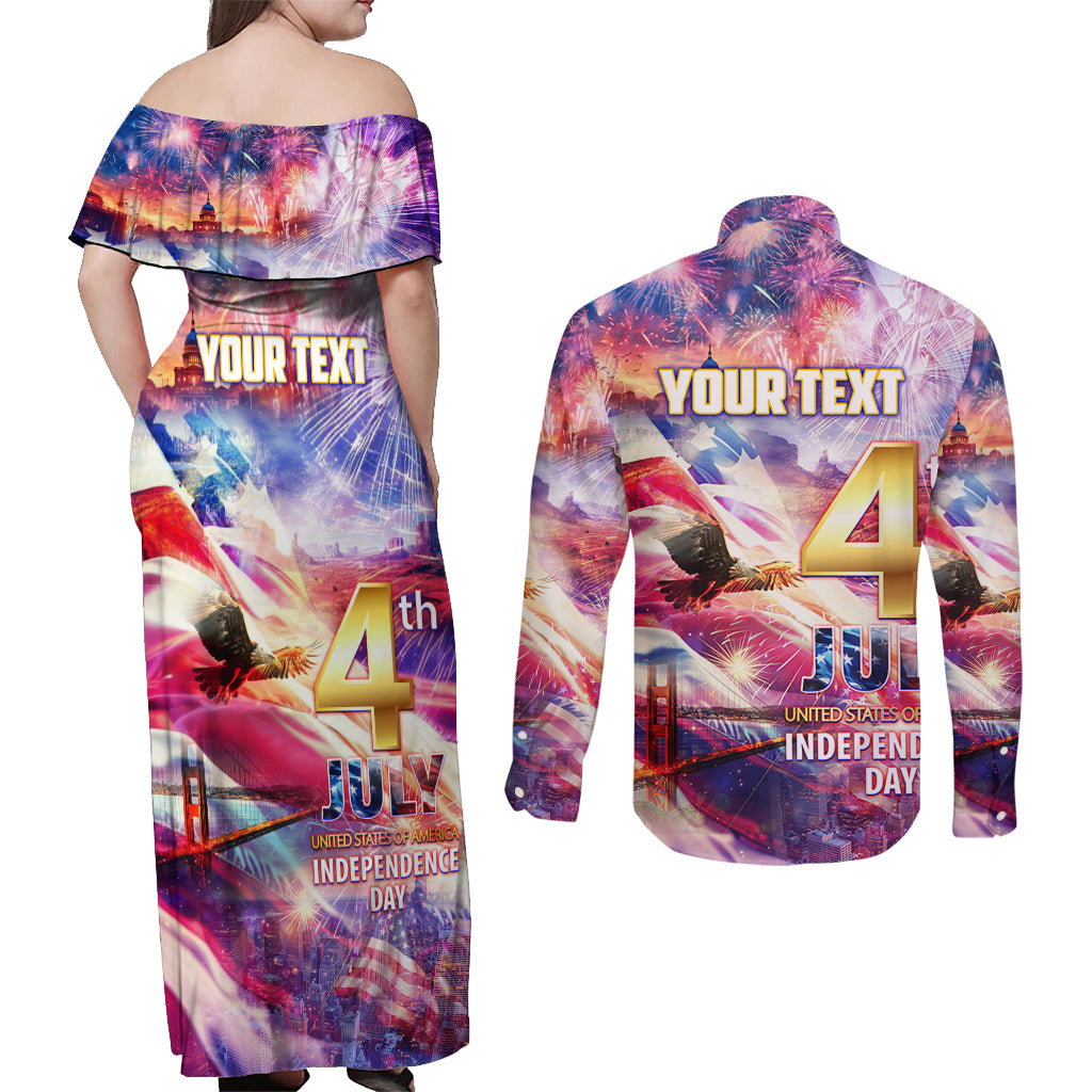 Custom 4th Of July Independence Day American Couples Matching Off Shoulder Maxi Dress and Long Sleeve Button Shirt - Wonder Print Shop