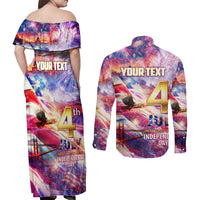 Custom 4th Of July Independence Day American Couples Matching Off Shoulder Maxi Dress and Long Sleeve Button Shirt - Wonder Print Shop