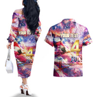 Custom 4th Of July Independence Day American Couples Matching Off The Shoulder Long Sleeve Dress and Hawaiian Shirt - Wonder Print Shop