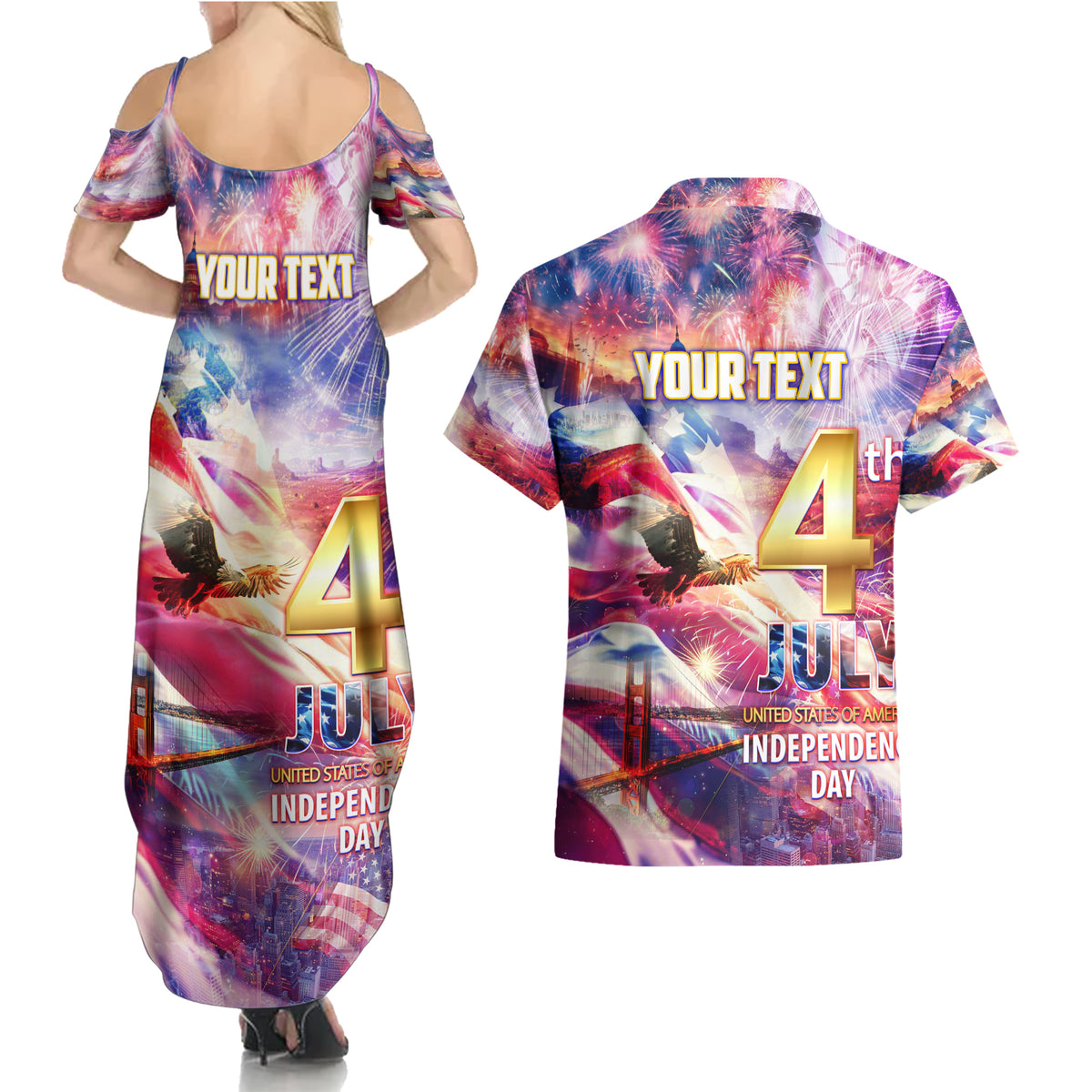 Custom 4th Of July Independence Day American Couples Matching Summer Maxi Dress and Hawaiian Shirt - Wonder Print Shop