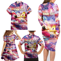 Custom 4th Of July Independence Day American Family Matching Long Sleeve Bodycon Dress and Hawaiian Shirt - Wonder Print Shop