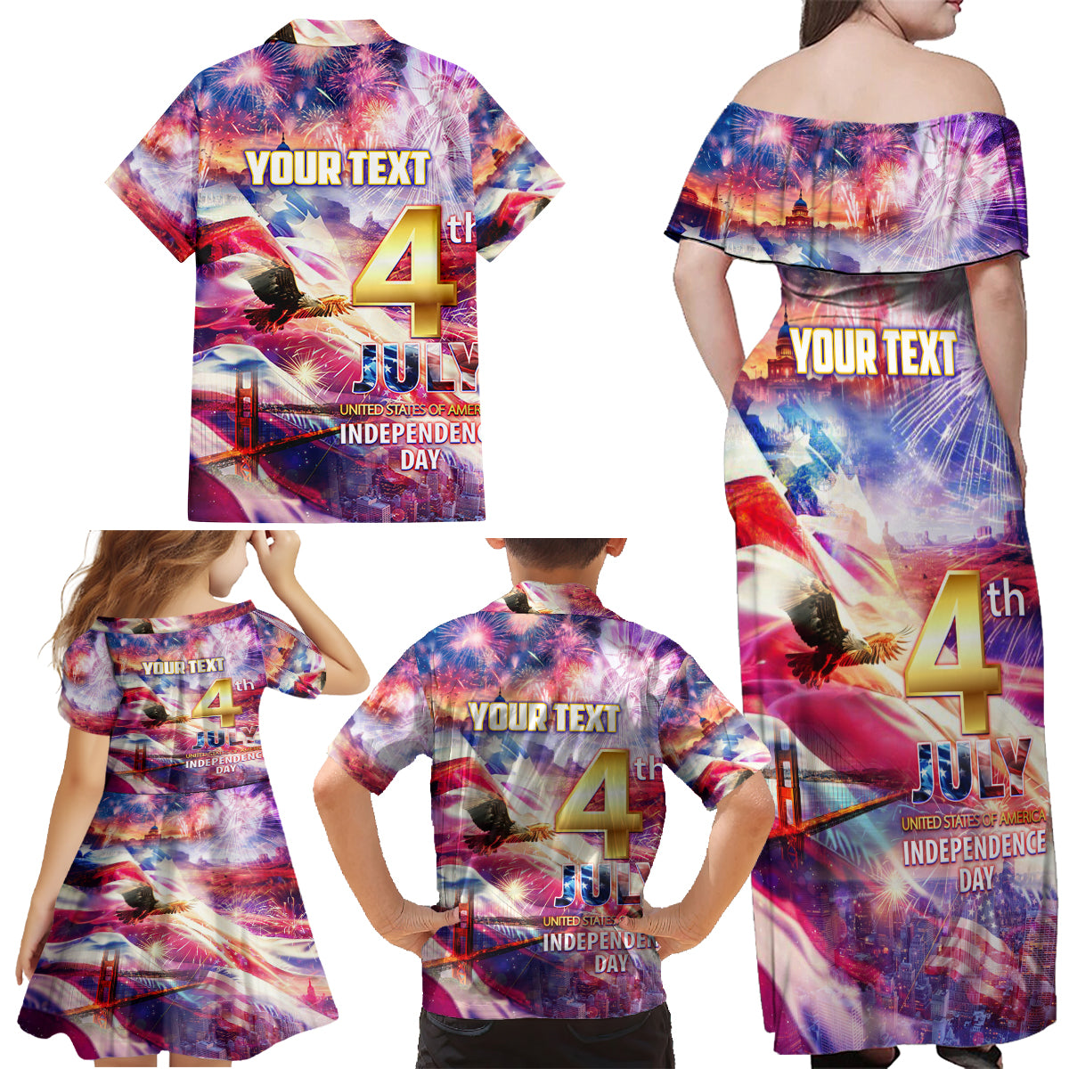 Custom 4th Of July Independence Day American Family Matching Off Shoulder Maxi Dress and Hawaiian Shirt - Wonder Print Shop