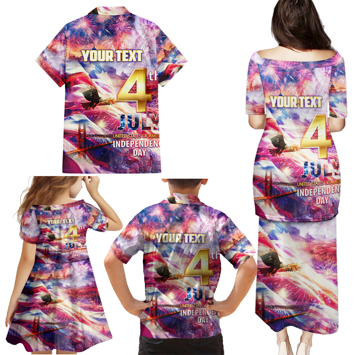 Custom 4th Of July Independence Day American Family Matching Puletasi and Hawaiian Shirt - Wonder Print Shop