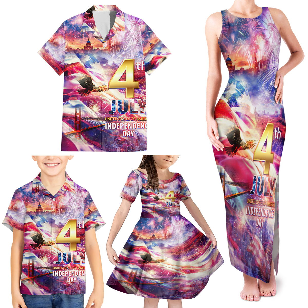 Custom 4th Of July Independence Day American Family Matching Tank Maxi Dress and Hawaiian Shirt - Wonder Print Shop