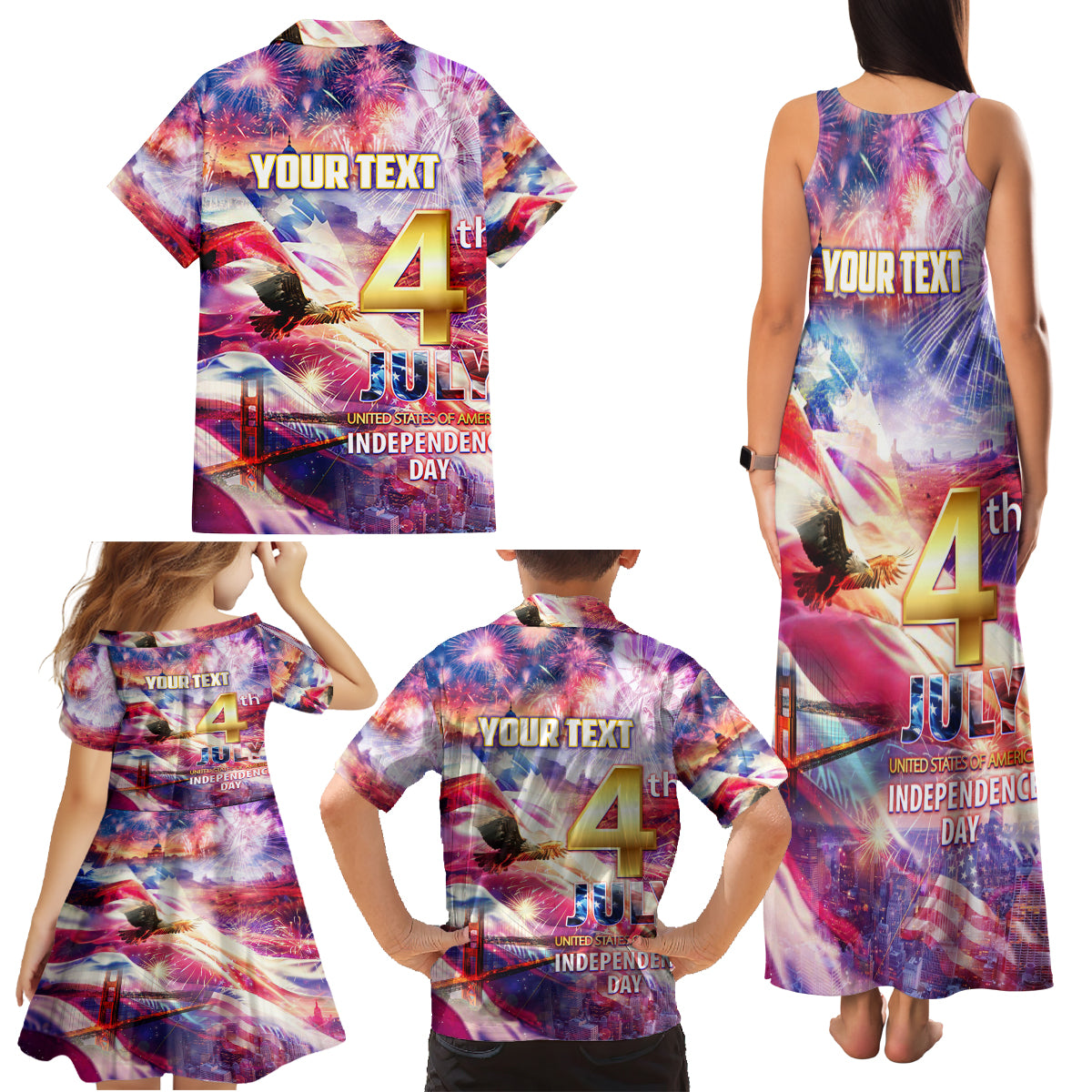 Custom 4th Of July Independence Day American Family Matching Tank Maxi Dress and Hawaiian Shirt - Wonder Print Shop