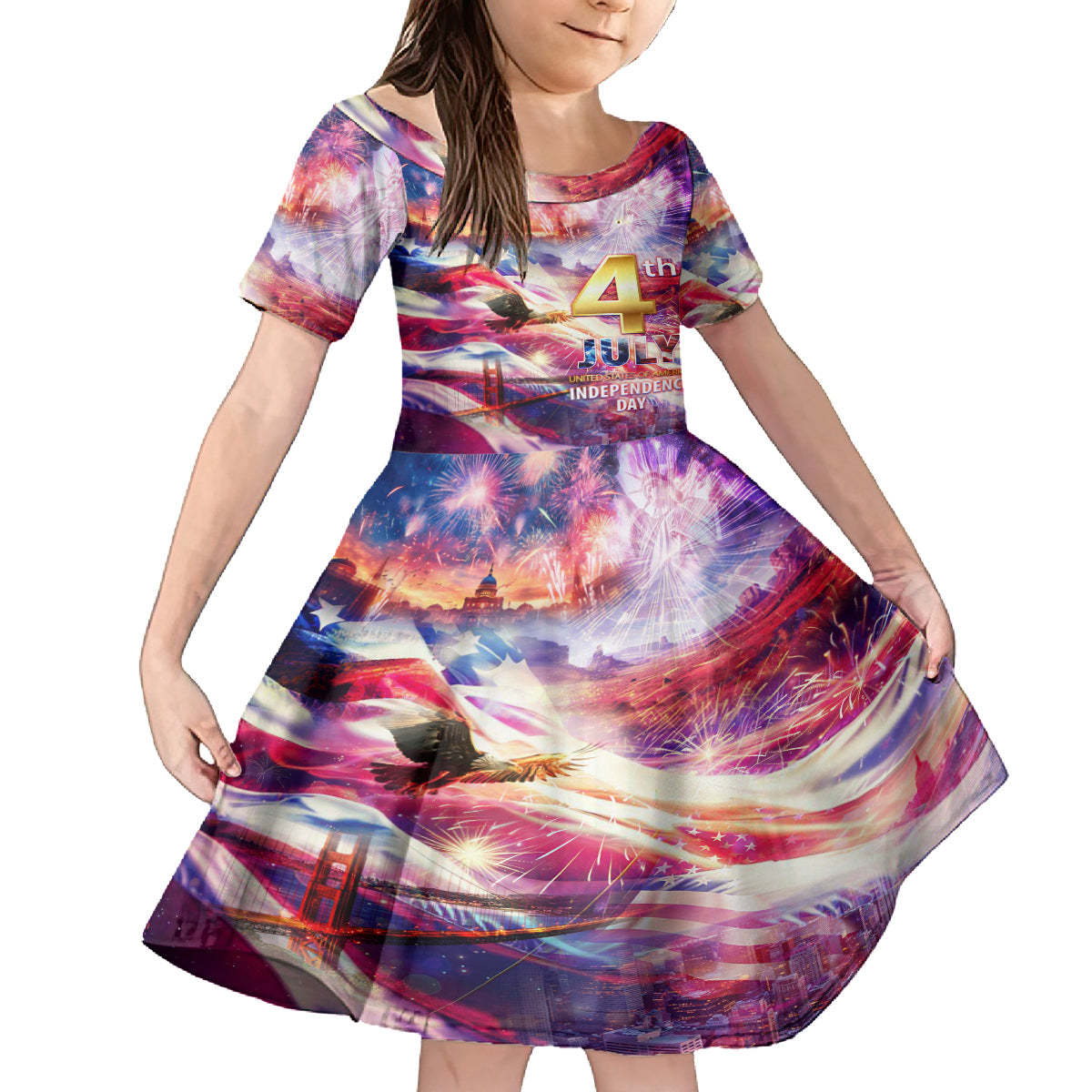 Custom 4th Of July Independence Day American Kid Short Sleeve Dress - Wonder Print Shop