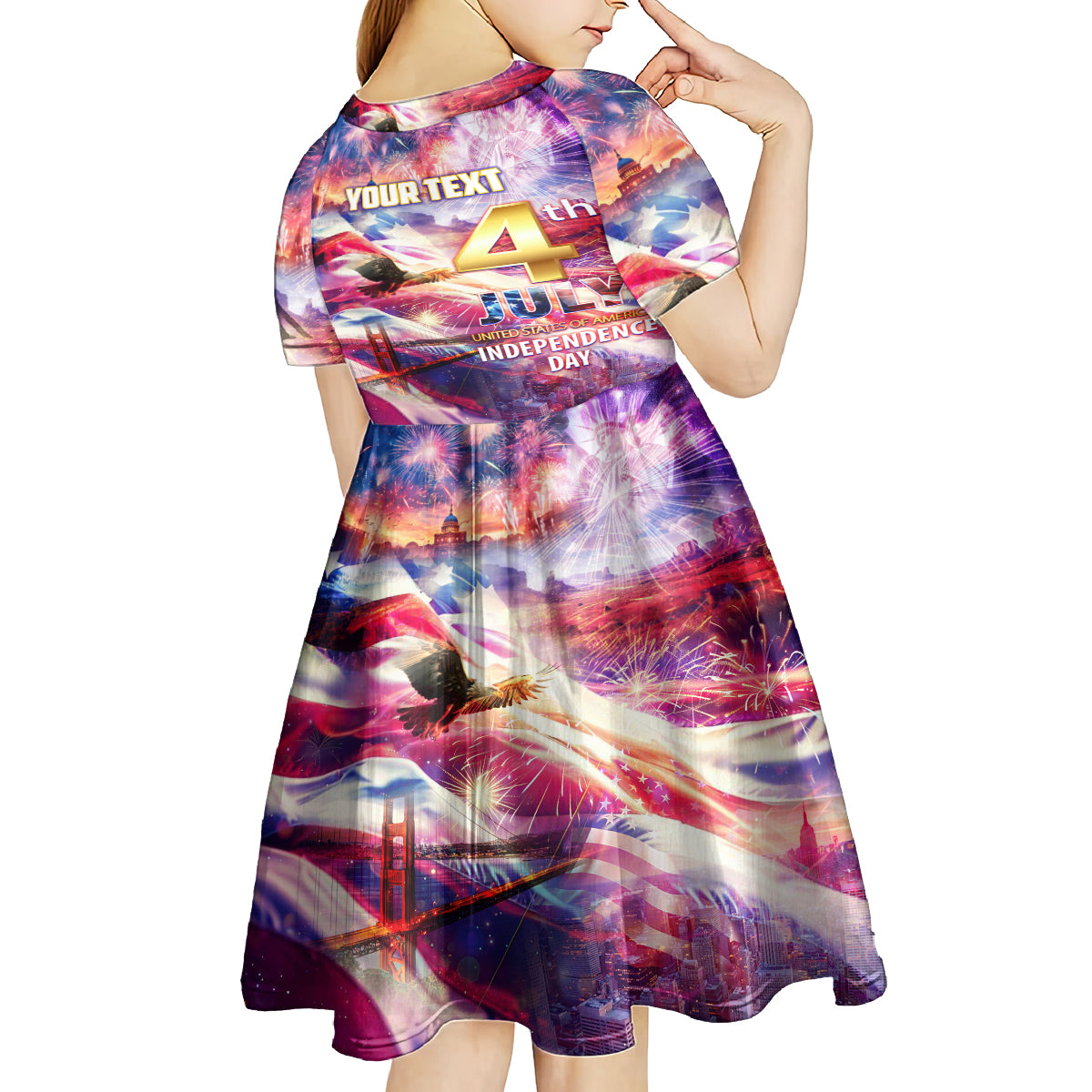 Custom 4th Of July Independence Day American Kid Short Sleeve Dress - Wonder Print Shop