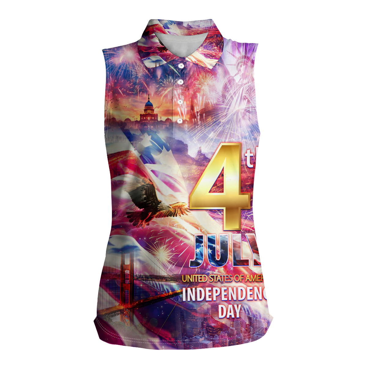 Custom 4th Of July Independence Day American Women Sleeveless Polo Shirt - Wonder Print Shop
