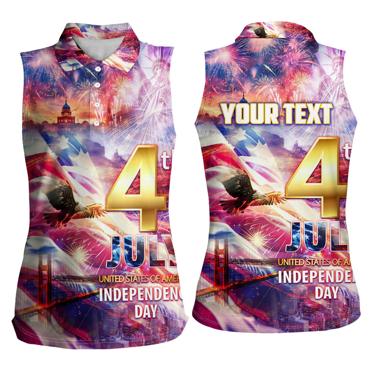 Custom 4th Of July Independence Day American Women Sleeveless Polo Shirt - Wonder Print Shop