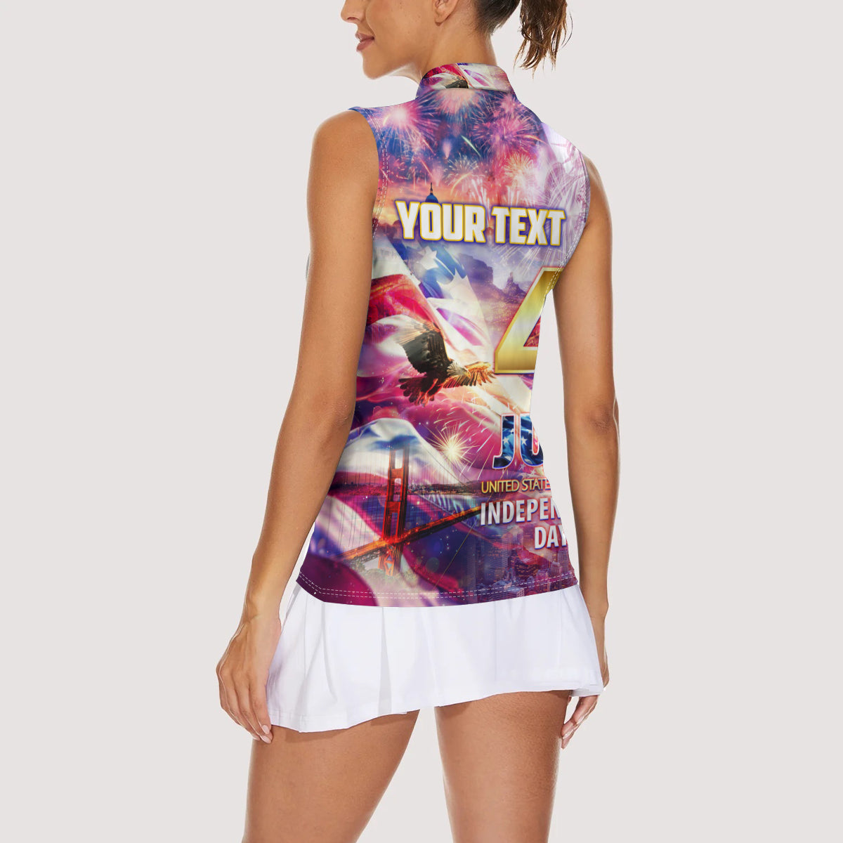 Custom 4th Of July Independence Day American Women Sleeveless Polo Shirt - Wonder Print Shop