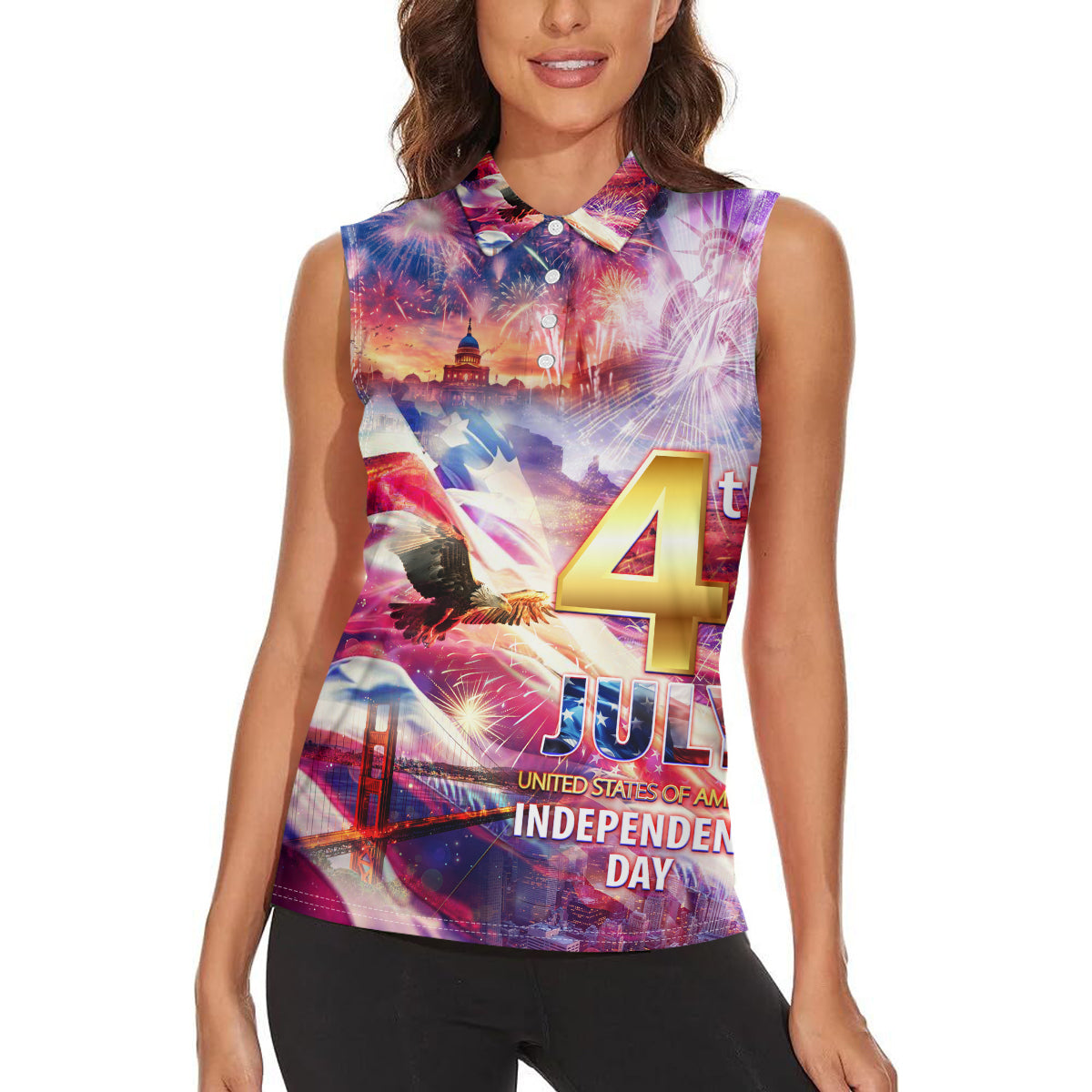 Custom 4th Of July Independence Day American Women Sleeveless Polo Shirt - Wonder Print Shop