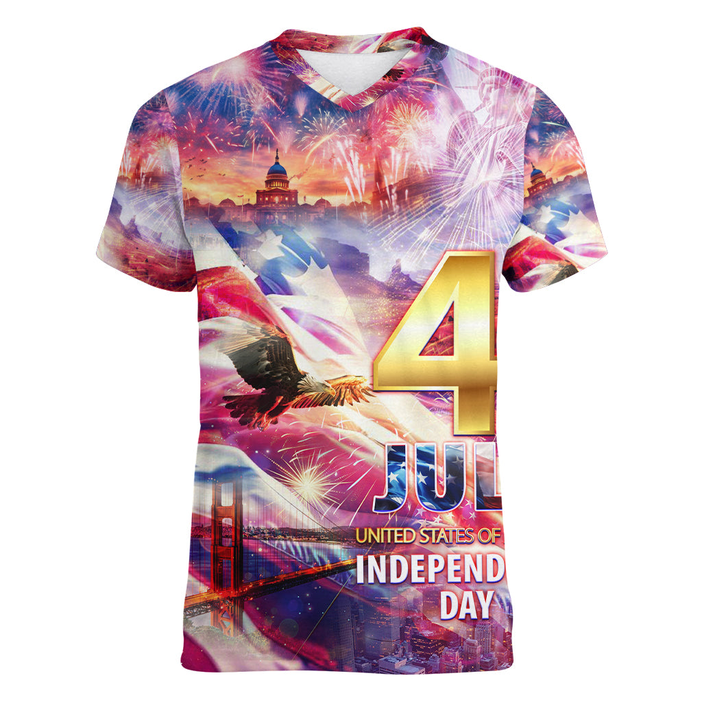 Custom 4th Of July Independence Day American Women V-Neck T-Shirt - Wonder Print Shop