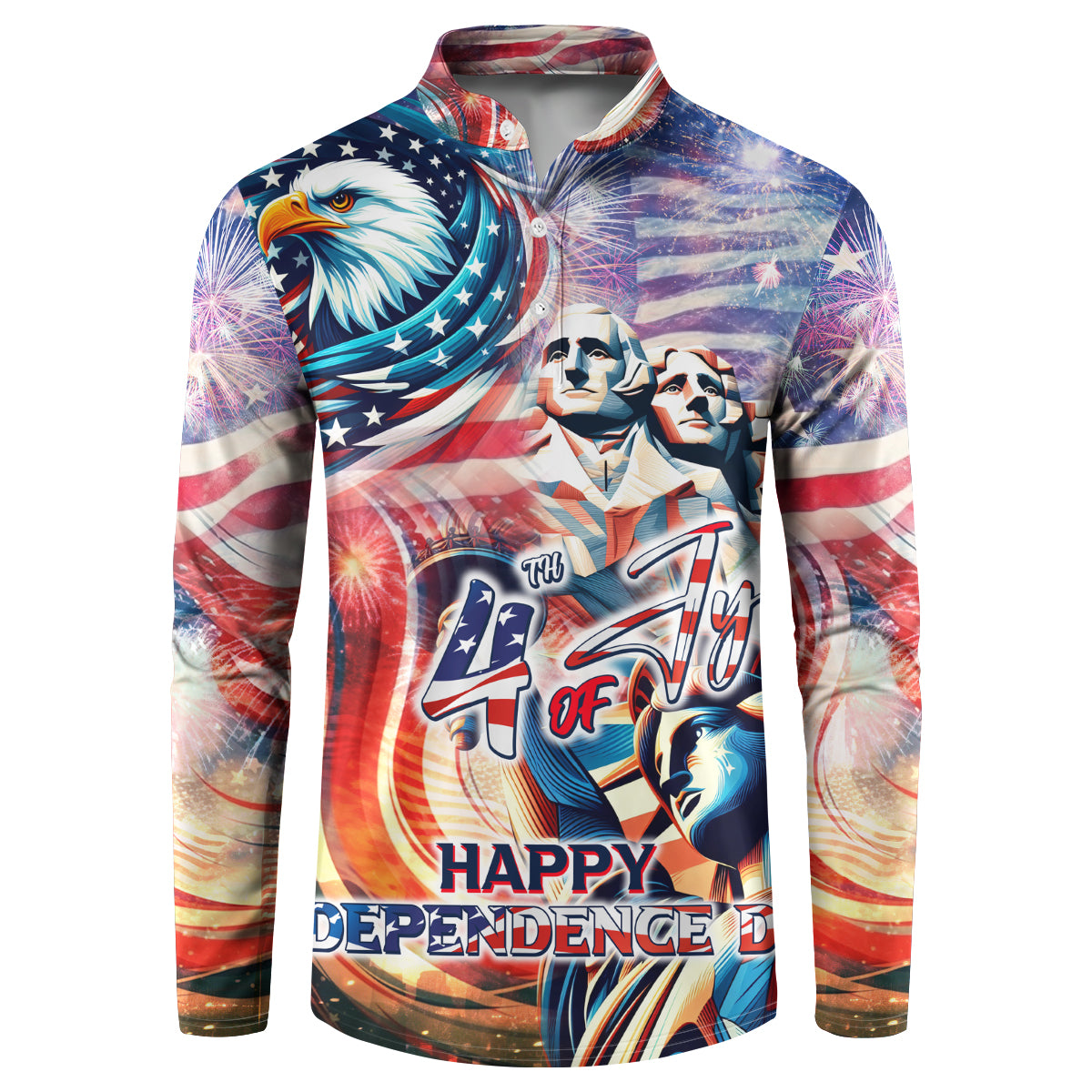 Personalized American Independence Day Button Sweatshirt 4th of July Statue of Liberty - Wonder Print Shop