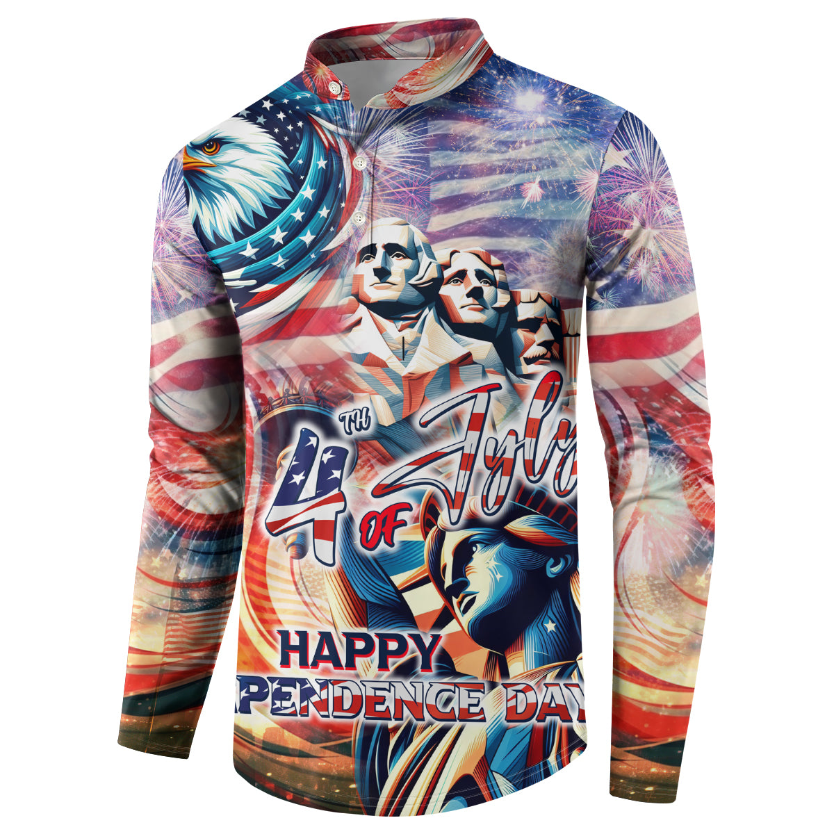 Personalized American Independence Day Button Sweatshirt 4th of July Statue of Liberty - Wonder Print Shop