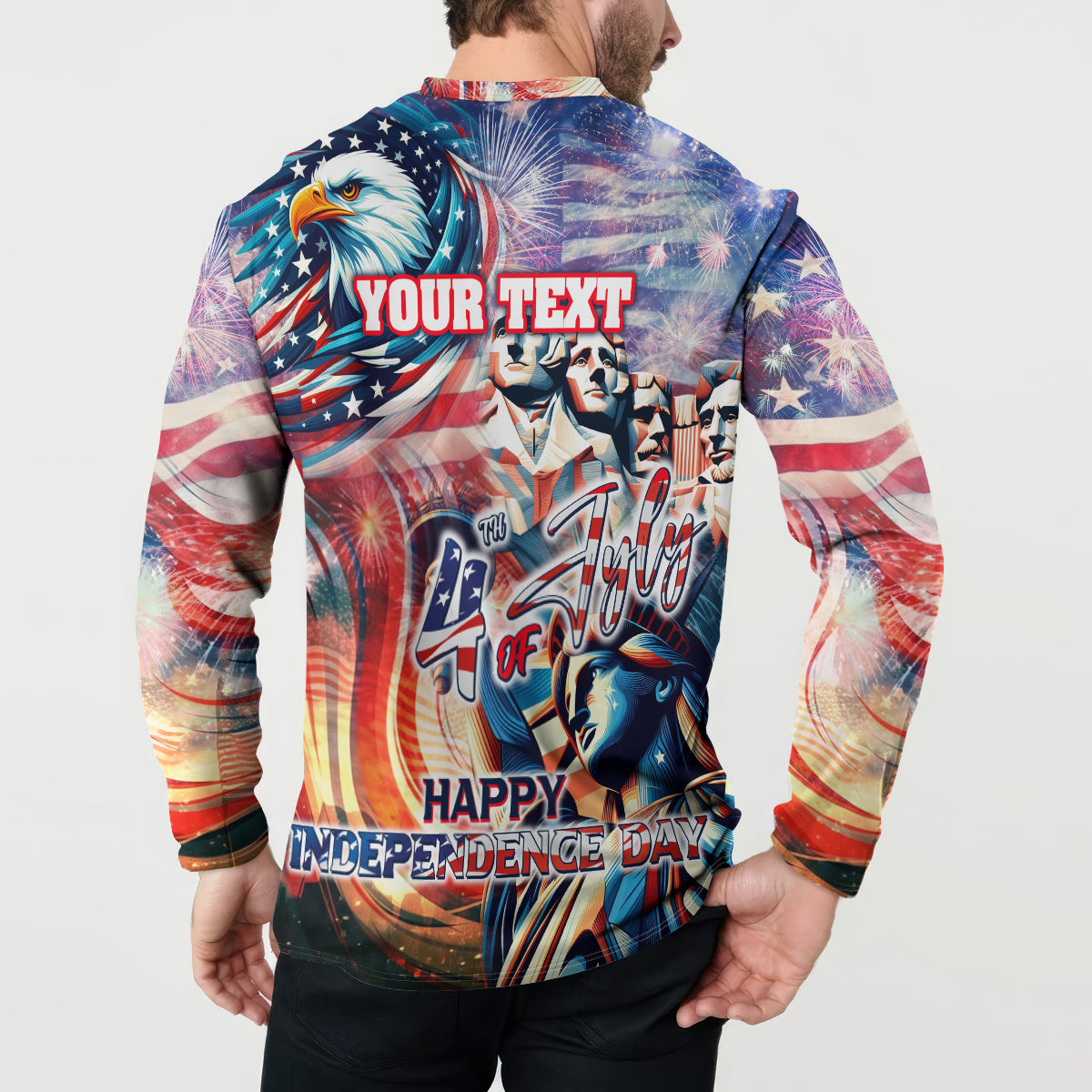 Personalized American Independence Day Button Sweatshirt 4th of July Statue of Liberty - Wonder Print Shop