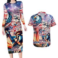 Personalized American Independence Day Couples Matching Long Sleeve Bodycon Dress and Hawaiian Shirt 4th of July Statue of Liberty - Wonder Print Shop