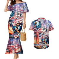 Personalized American Independence Day Couples Matching Mermaid Dress and Hawaiian Shirt 4th of July Statue of Liberty - Wonder Print Shop