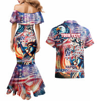 Personalized American Independence Day Couples Matching Mermaid Dress and Hawaiian Shirt 4th of July Statue of Liberty - Wonder Print Shop