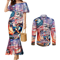 Personalized American Independence Day Couples Matching Mermaid Dress and Long Sleeve Button Shirt 4th of July Statue of Liberty