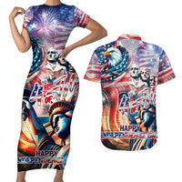 Personalized American Independence Day Couples Matching Short Sleeve Bodycon Dress and Hawaiian Shirt 4th of July Statue of Liberty - Wonder Print Shop