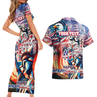Personalized American Independence Day Couples Matching Short Sleeve Bodycon Dress and Hawaiian Shirt 4th of July Statue of Liberty - Wonder Print Shop