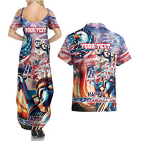 Personalized American Independence Day Couples Matching Summer Maxi Dress and Hawaiian Shirt 4th of July Statue of Liberty - Wonder Print Shop