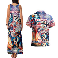 Personalized American Independence Day Couples Matching Tank Maxi Dress and Hawaiian Shirt 4th of July Statue of Liberty - Wonder Print Shop
