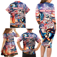 Personalized American Independence Day Family Matching Long Sleeve Bodycon Dress and Hawaiian Shirt 4th of July Statue of Liberty - Wonder Print Shop