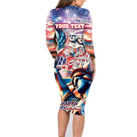 Personalized American Independence Day Family Matching Long Sleeve Bodycon Dress and Hawaiian Shirt 4th of July Statue of Liberty - Wonder Print Shop