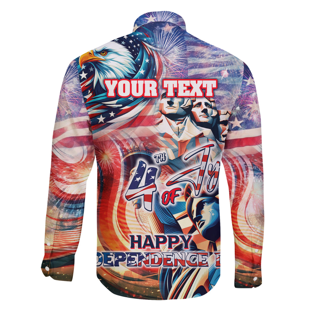 Personalized American Independence Day Family Matching Off The Shoulder Long Sleeve Dress and Hawaiian Shirt 4th of July Statue of Liberty - Wonder Print Shop