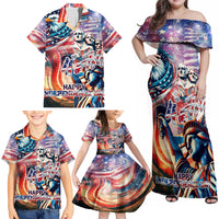 Personalized American Independence Day Family Matching Off Shoulder Maxi Dress and Hawaiian Shirt 4th of July Statue of Liberty - Wonder Print Shop