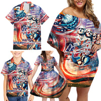 Personalized American Independence Day Family Matching Off Shoulder Short Dress and Hawaiian Shirt 4th of July Statue of Liberty - Wonder Print Shop