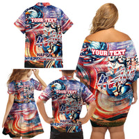 Personalized American Independence Day Family Matching Off Shoulder Short Dress and Hawaiian Shirt 4th of July Statue of Liberty - Wonder Print Shop