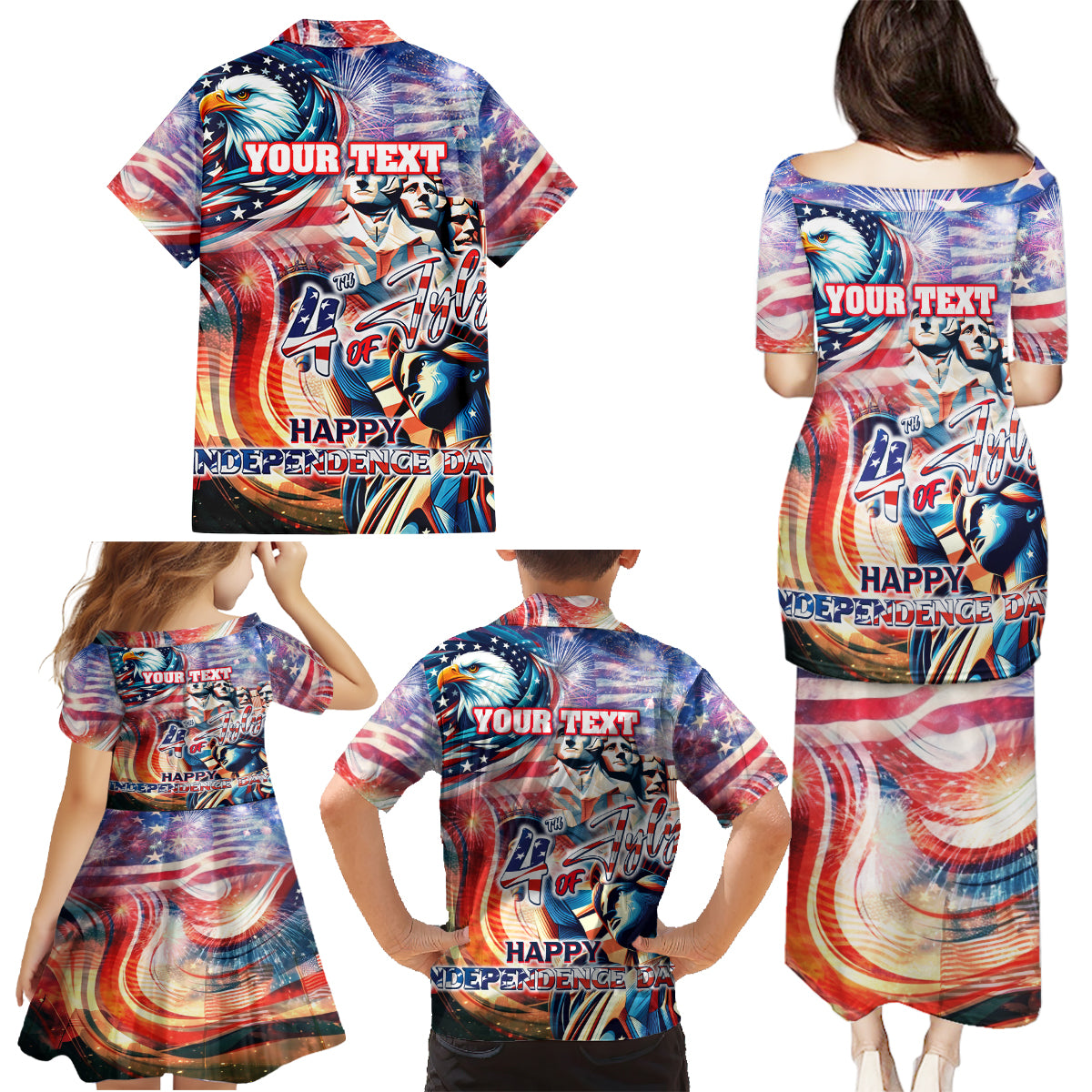Personalized American Independence Day Family Matching Puletasi and Hawaiian Shirt 4th of July Statue of Liberty - Wonder Print Shop