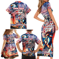 Personalized American Independence Day Family Matching Short Sleeve Bodycon Dress and Hawaiian Shirt 4th of July Statue of Liberty - Wonder Print Shop