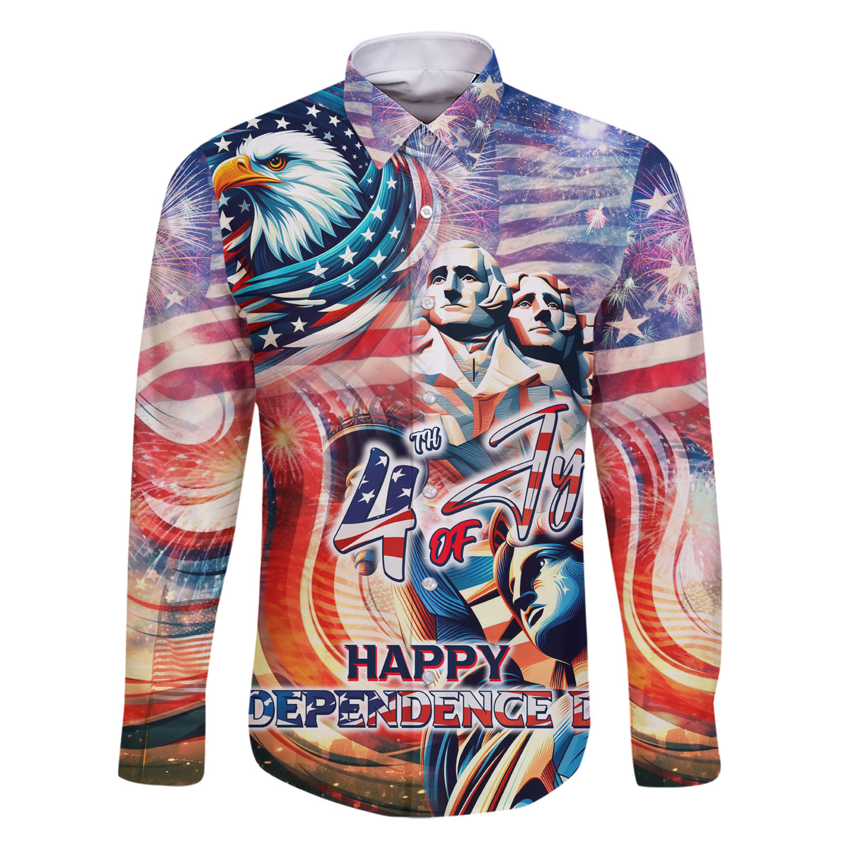 Personalized American Independence Day Family Matching Short Sleeve Bodycon Dress and Hawaiian Shirt 4th of July Statue of Liberty - Wonder Print Shop