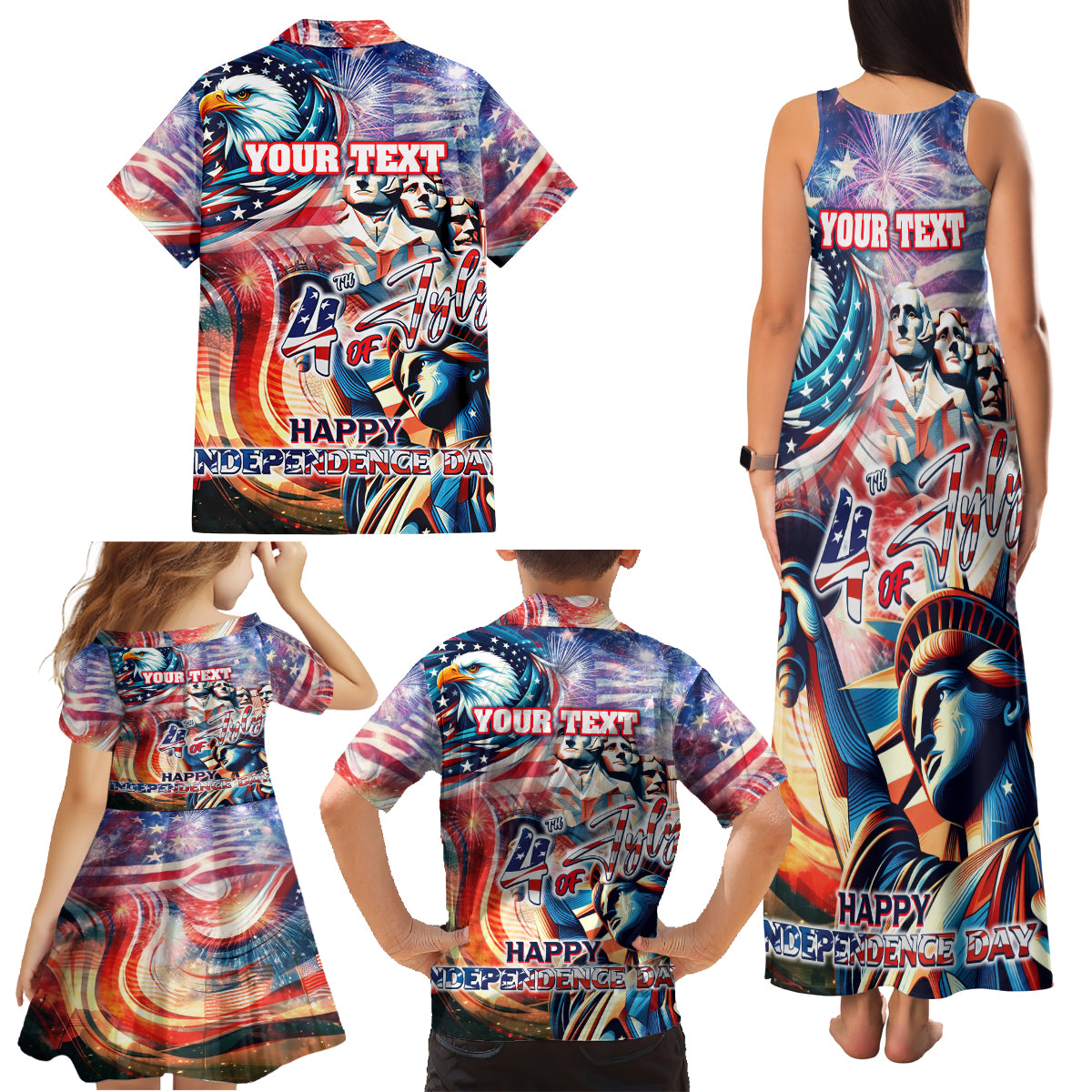 Personalized American Independence Day Family Matching Tank Maxi Dress and Hawaiian Shirt 4th of July Statue of Liberty - Wonder Print Shop