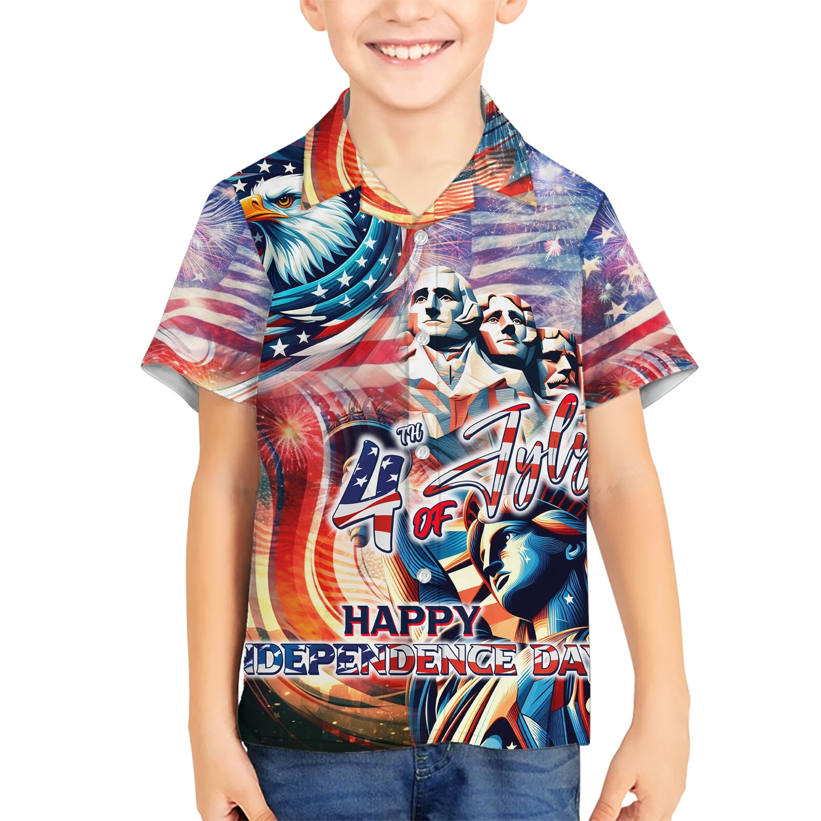 Personalized American Independence Day Kid Hawaiian Shirt 4th of July Statue of Liberty - Wonder Print Shop