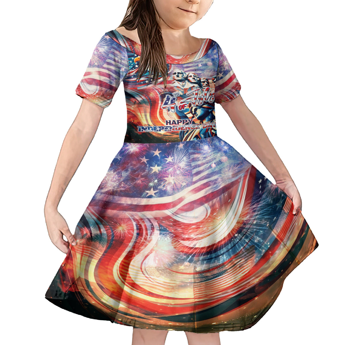 Personalized American Independence Day Kid Short Sleeve Dress 4th of July Statue of Liberty - Wonder Print Shop