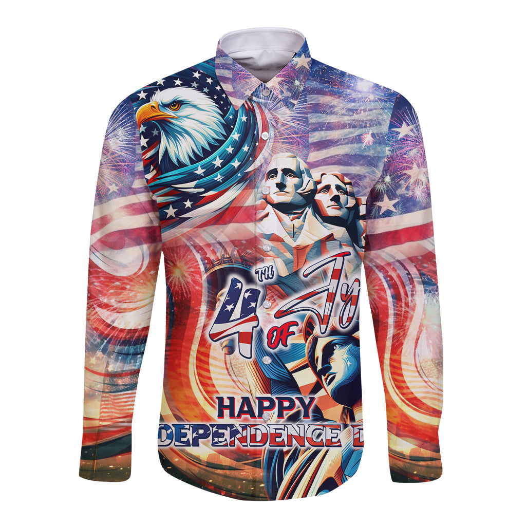 Personalized American Independence Day Long Sleeve Button Shirt 4th of July Statue of Liberty - Wonder Print Shop