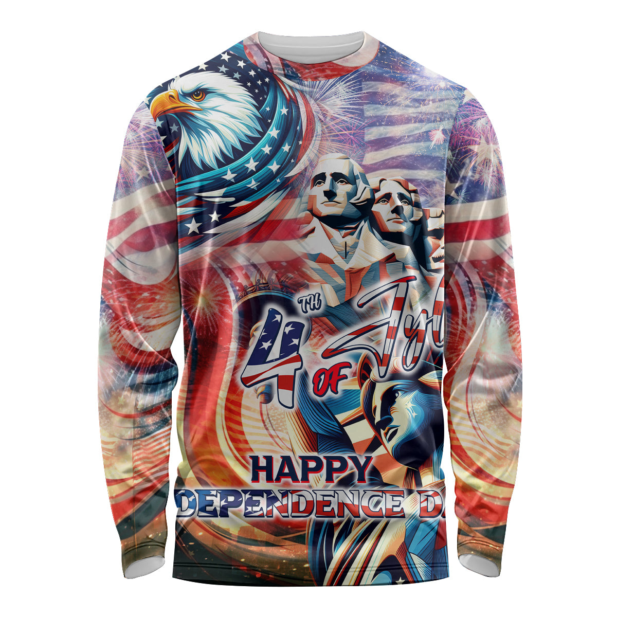 Personalized American Independence Day Long Sleeve Shirt 4th of July Statue of Liberty - Wonder Print Shop